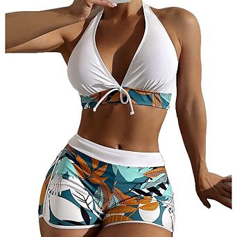 Women's 2 pc Floral Tropical Botanical Print Swimsuit Swimwear Set