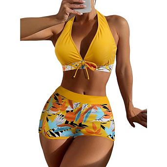Women's 2 pc Floral Tropical Botanical Print Swimsuit Swimwear Set