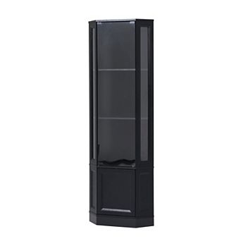 SUNSITT Corner Display Cabinet with LED Lights 65" Curio Cabinet with Glass Doors for Collectibles