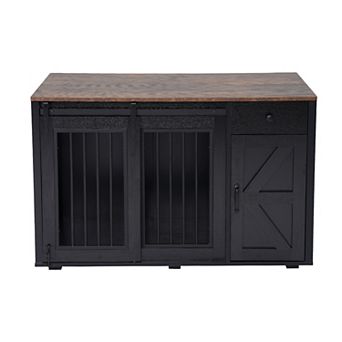 SUNSITT 44" Dog Crate Furniture with Sliding Barn Door Wooden Dog Kennel with Right Door