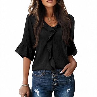 Women's 3/4‑Sleeve Ruffle Bell Blouse Top