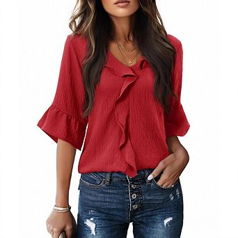 Women's 3/4‑Sleeve Ruffle Bell Blouse Top
