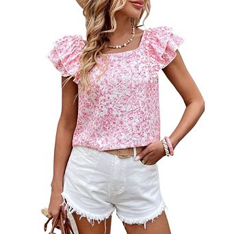 Women's Bow Tie Back Babydoll V‑Neck Ruffled Short‑Sleeve Top