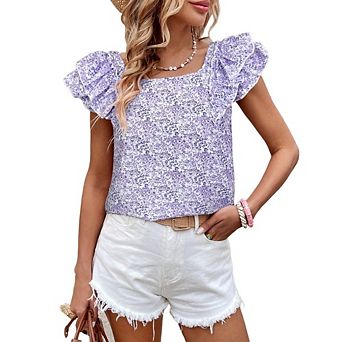 Women's Bow Tie Back Babydoll V‑Neck Ruffled Short‑Sleeve Top