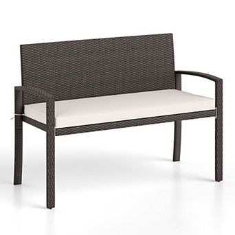 2-Person Rattan Outdoor Patio Loveseat with Cushion for Porch, Balcony and Garden