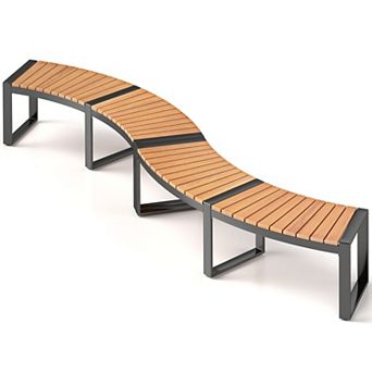 Curved Outdoor Garden Bench with Metal Frame for Patio, Deck and Backyard Seating
