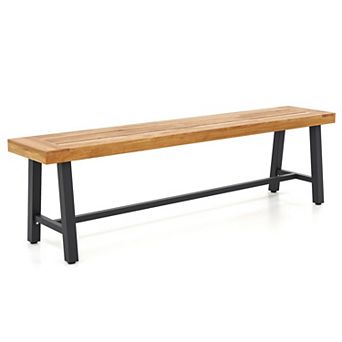 Outdoor Patio Bench for 3 with Backless Acacia Wood Seat and Metal Frame
