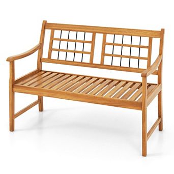 2-Person Acacia Wood Garden Bench with Slatted Seat for Patio, Porch and Deck