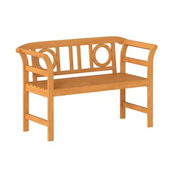 Acacia Wood Patio Loveseat Bench, 2 Person Outdoor Garden Seating with Backrest