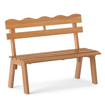 Acacia Wood Garden Bench with Slatted Seat and Backrest, Outdoor Patio Furniture