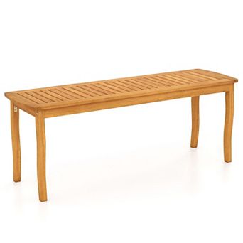 Backless Wooden Bench with Slatted Seat, Acacia Wood Garden and Patio Seating
