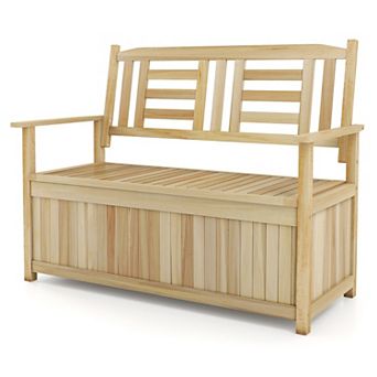 Outdoor Storage Bench Poplar Wood Patio Bench with Seat and Storage Box