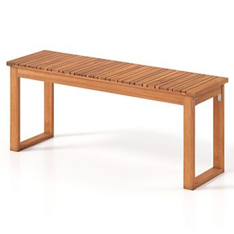 Acacia Wood Garden Bench with Slatted Seat Front Porch Patio Entryway Outdoor Bench
