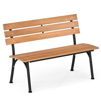 2 Person Outdoor Patio Bench Acacia Wood Curved Seat Porch Garden Furniture