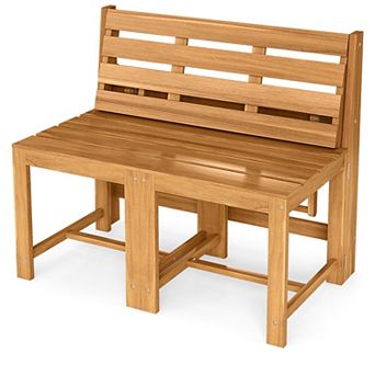 3 in 1 Acacia Wood Convertible Patio Bench Loveseat Table Chairs Plant Stand