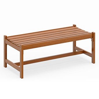 Outdoor Wooden Bench for Patio Porch Garden Backless Hardwood Bench