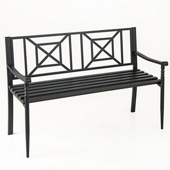 Outdoor Metal Bench Patio Garden Porch Bench with Curved Seat and Backrest