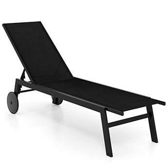 Outdoor Chaise Lounge Chair with Six Adjustable Backrest Positions and Built In Wheels for Poolside