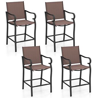 Patio Bar Stool Set with Fabric Seats and Metal Frame