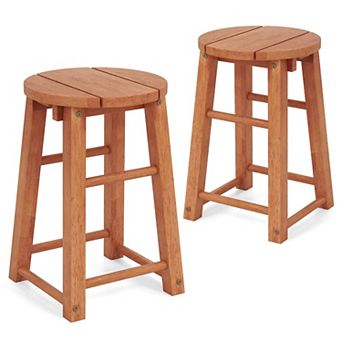 Patio Bar Stool Set with Round Seat and Footrest