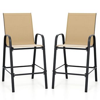 Patio Bar Stool Set with Fabric Seats, Footrests and High Back