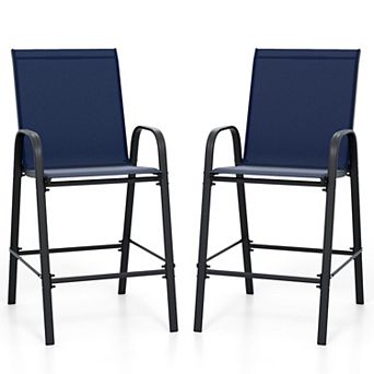 Patio Bar Stool Set with Fabric Seats, Footrests and High Back