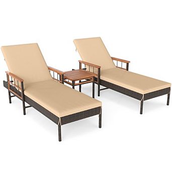 Patio Chaise Lounge Set with Adjustable Backrests Cushions and Side Table for Backyard