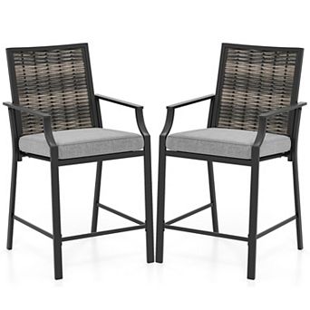 Counter Height Patio Bar Stools with Footrest and PE Rattan Design