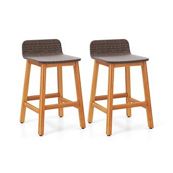 Patio Bar Stool Set with PE Rattan Seat and Footrest