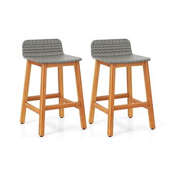 Patio Bar Stool Set with PE Rattan Seat and Footrest