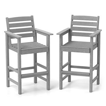 Outdoor Adirondack Bar Chair with HDPE Frame and Slatted Backrest for Patio