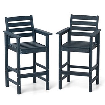 Outdoor Adirondack Bar Chair with HDPE Frame and Slatted Backrest for Patio