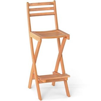 Folding Outdoor Bar Chair with Acacia Wood Construction Slatted Seat and Backrest for Porch