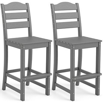 Outdoor Counter Height Chairs with Slatted HDPE Design and Wide Footrests for Deck