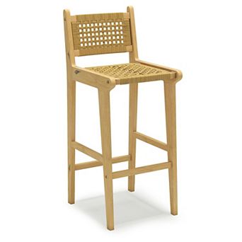 Teak Wood Outdoor Bar Chair with Woven PE Rattan Backrest and Integrated Footrest