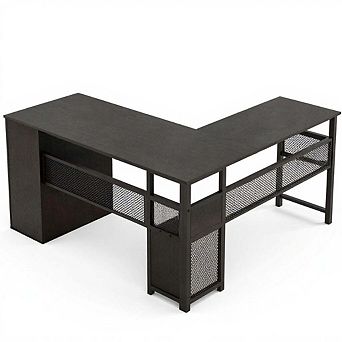 Wood L-Shaped Corner Desk with Drawers for Home Office