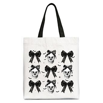Coquette Skulls and Bows Tote Bag, Gothic Halloween Gift Shopper for Stylish Women