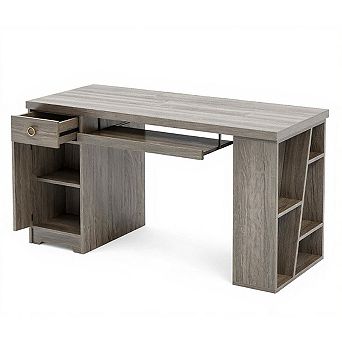 Wood Computer Desk with Drawer and Storage Shelves for Home Office