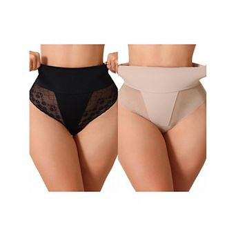 2 Packs Mesh Shapewear Tangas for Women Lace See Through Tummy Control Panties Bodyshaper