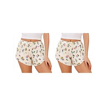2 Packs Women's Shorts Scalloped Hem Elastic Waist Adjustable Drawstring Ruffle Soft Cozy Sleepwear