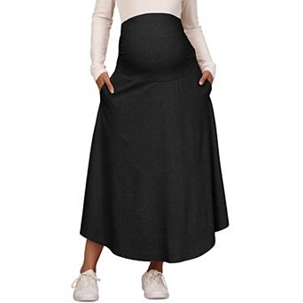 Maternity Maxi Skirt with Pockets for Over Belly Support and Comfort