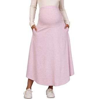 Maternity Maxi Skirt with Pockets for Over Belly Support and Comfort