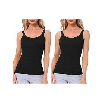 2 Packs Women's Lace Camisole Tank Tops Cotton Cami Pajamas Top Soft Comfy Undershirt