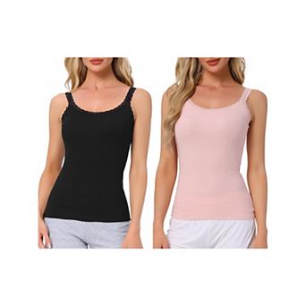 2 Packs Women's Lace Camisole Tank Tops Cotton Cami Pajamas Top Soft Comfy Undershirt