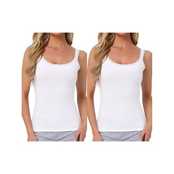 2 Packs Women's Lace Camisole Tank Tops Cotton Cami Pajamas Top Soft Comfy Undershirt