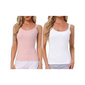 2 Packs Women's Lace Camisole Tank Tops Cotton Cami Pajamas Top Soft Comfy Undershirt