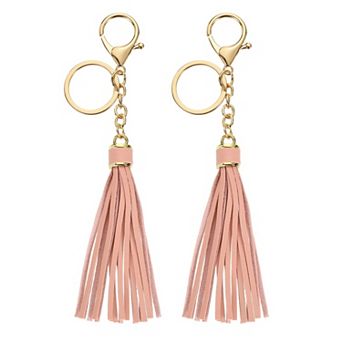 2 pc Leather Keychain, Tassels Women Tassel Bag Charm with Lobster Clasp Key Ring