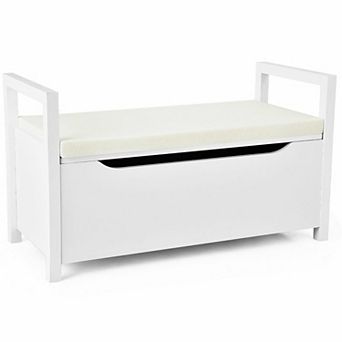 Costway Ottomanss Storage Rack Cushion Seat Ottoman Bedroom Hallway Entryway