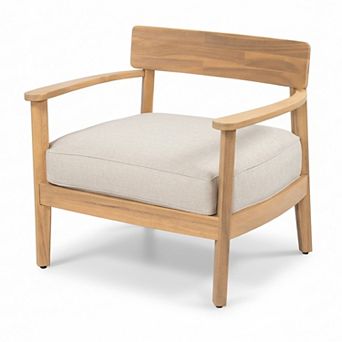 Outdoor Accent Chair with Cushion, Acacia Wood Club Chair with Armchair for Balcony Backyard Garden