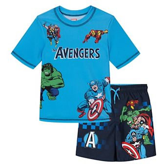Marvel Avengers 2 pc Rash Guard and Swim Trunks Set